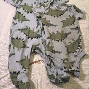 Carter's Light Blue Onesie and Bodysuit Set with Green Dinosaur Print
